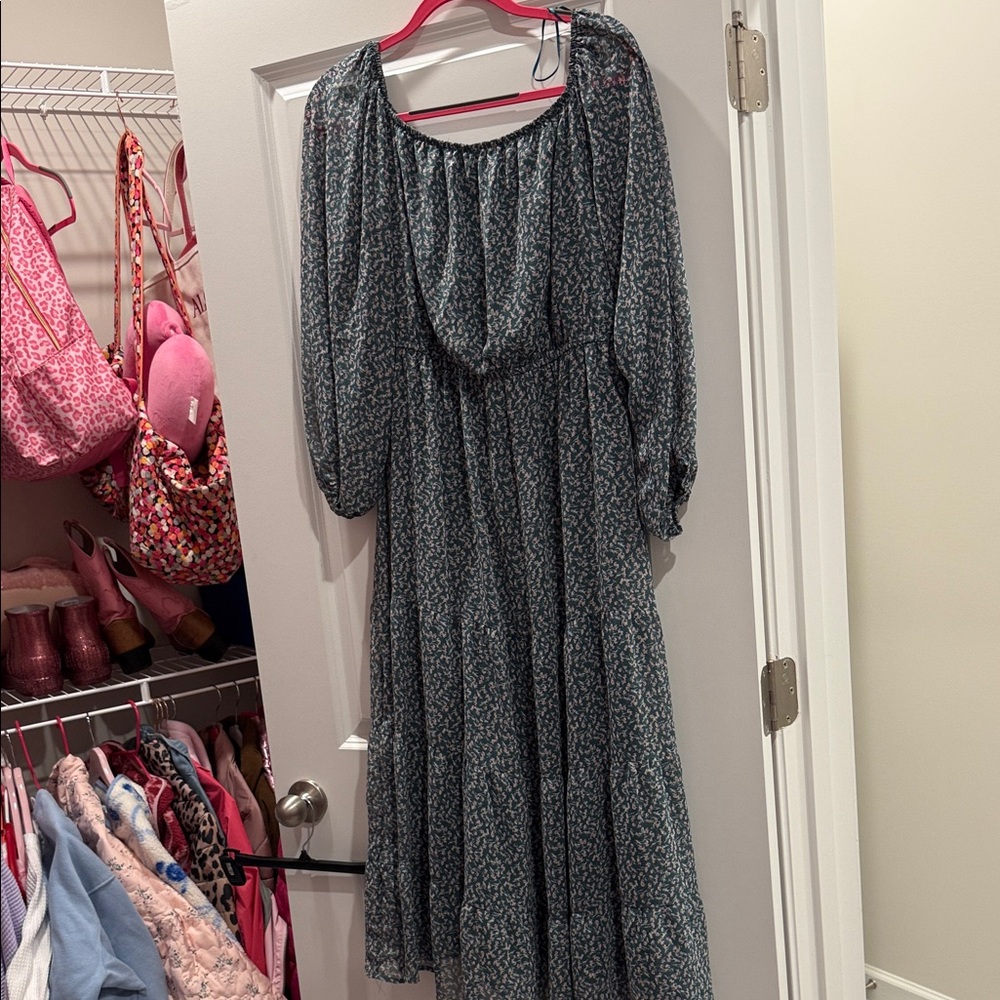 Women's Blue teal Long Sleeve Tiered Dress